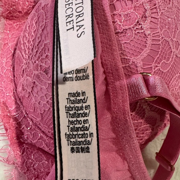 Victoria’s Secret Lined Demi Bra Pink With Lace Overlay Size‎ 32C - Picture 5 of 6